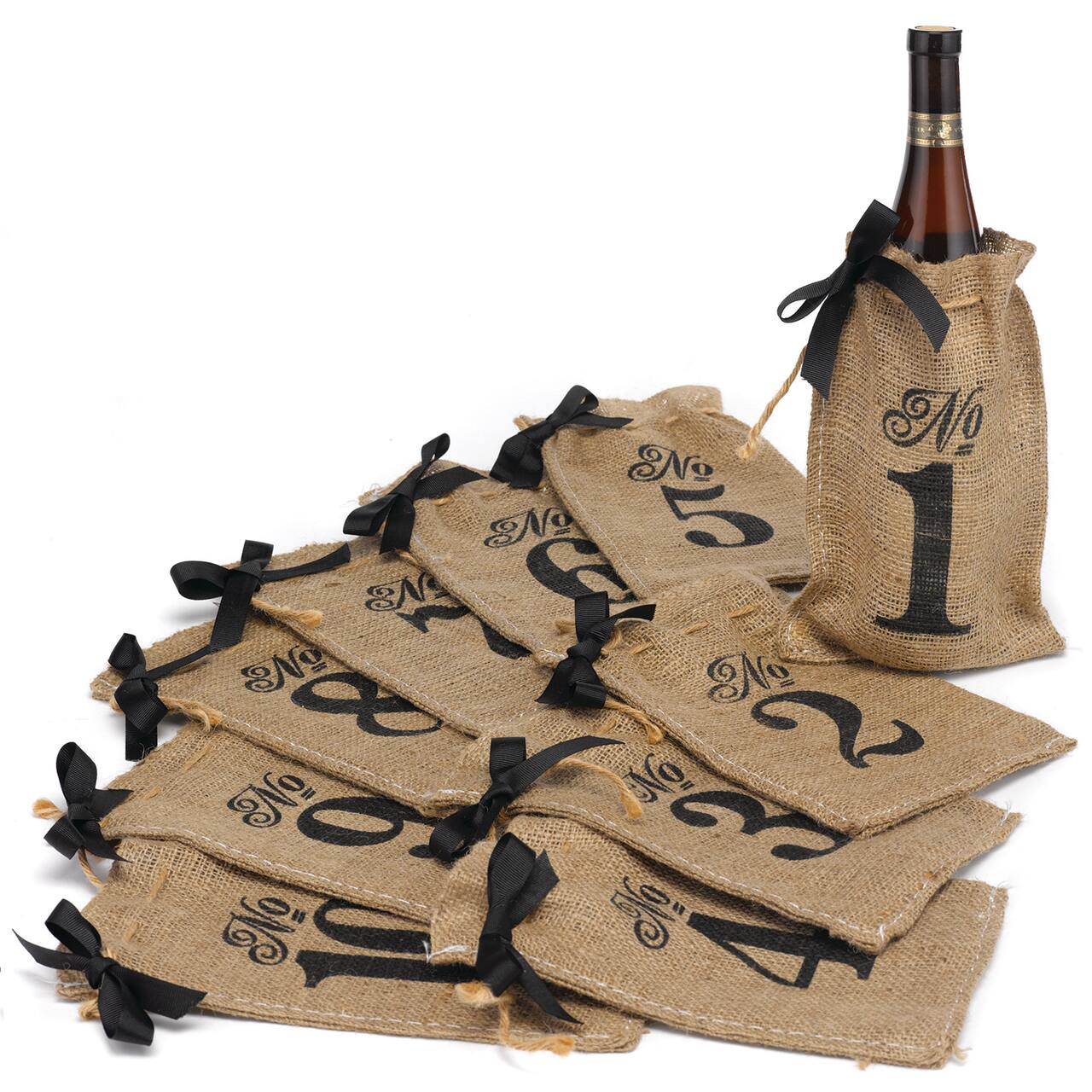 Hortense B. Hewitt Co. Numbers 1-10 Burlap Table Number Wine Bags